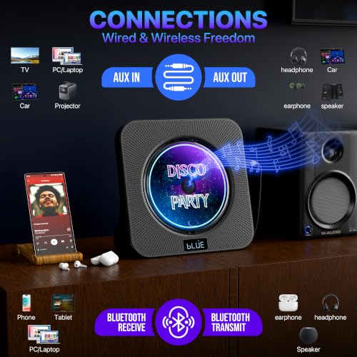 Image of ROADOM Bluetooth 5.1 CD Player for Home with Speakers, Remote Control, FM Radio, USB, AUX, Sleep Timer & Dust Cover, Desktop CD Player for Bedroom