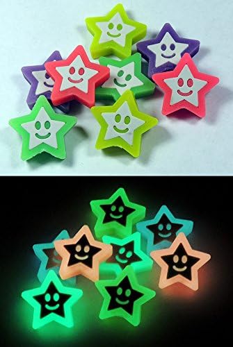 Glow-in-the-Dark School Pencil Erasers - STARS - Glowing Kids Eraser Set