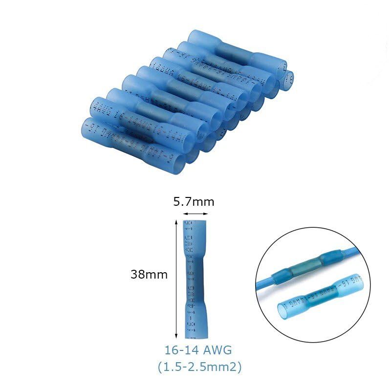 100 Pcs of Insulated Heat Shrink Splice Butt Wire Connector Crimp Terminals Blue