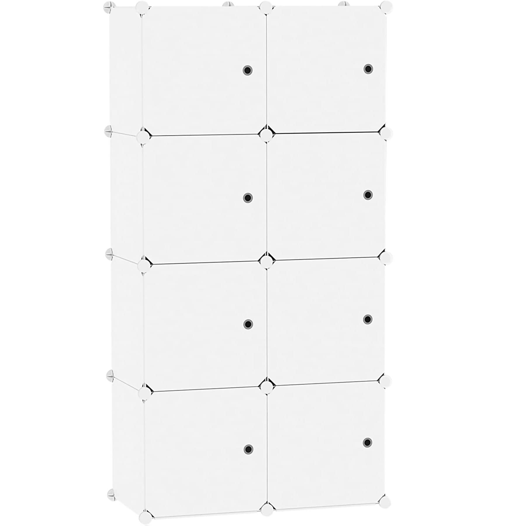 C&AHOME Cube Storage Organizer with Doors, 8-Cube Shelf, Closet Cabinet, DIY Plastic Modular Bookshelf, Storage Shelves Ideal for Bedroom,Living Room,