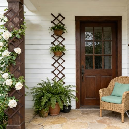 Image of Expandable Garden Trellis, 13 inch x 68 inch Trellis for Climbing Plants Outdoor, Wooden Lattice Fence Wall Panel Lattice Panels for Outside, for Climbing Plants Vine Ivy Rose Cucumbers Clematis (1PCS)
