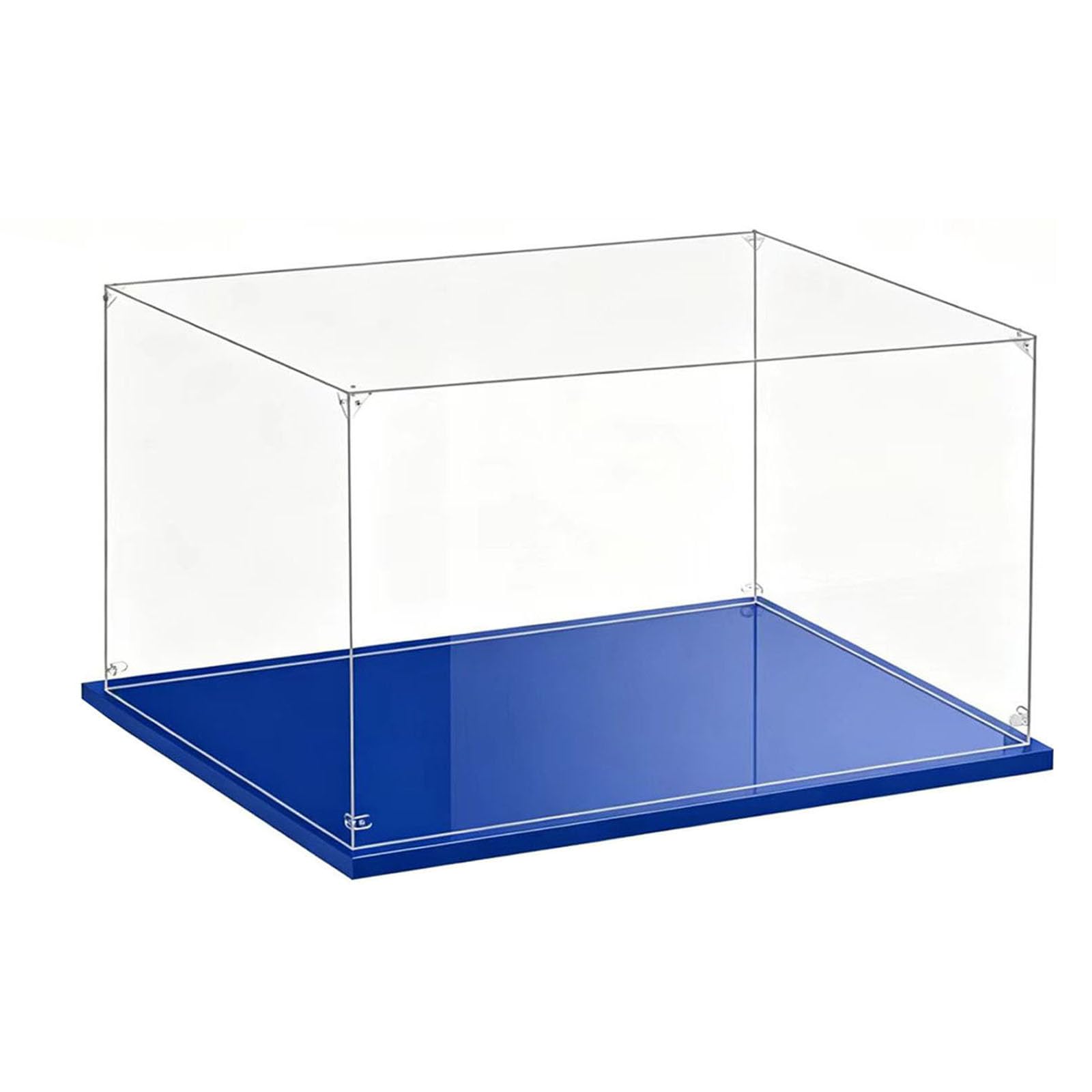 3mm Vitrina acrílica Transparente, Vitrina Expositora para Lego, Caja de Acrílico para el Hogar para Objetos de Colección，Caja de Acrílico con Base Azul para el Hogar (36x35x30CM)