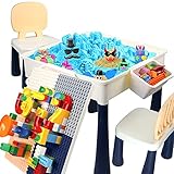 Toddler Table & Chair Set , 7-in-1 Multi Kids Activity Table with 158PCS Building Blocks Water Table...