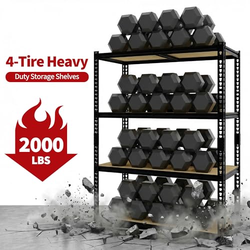 Image of GarveeTech Garage Storage Shelves 4 Tiers, 2000 Lb Capacity Heavy Duty Metal Shelving Unit, 40 inch L x 20 inch W x 60 inch H Adjustable Storage Rack for Kitchen, Pantry, Basement, Bathroom & Laundry