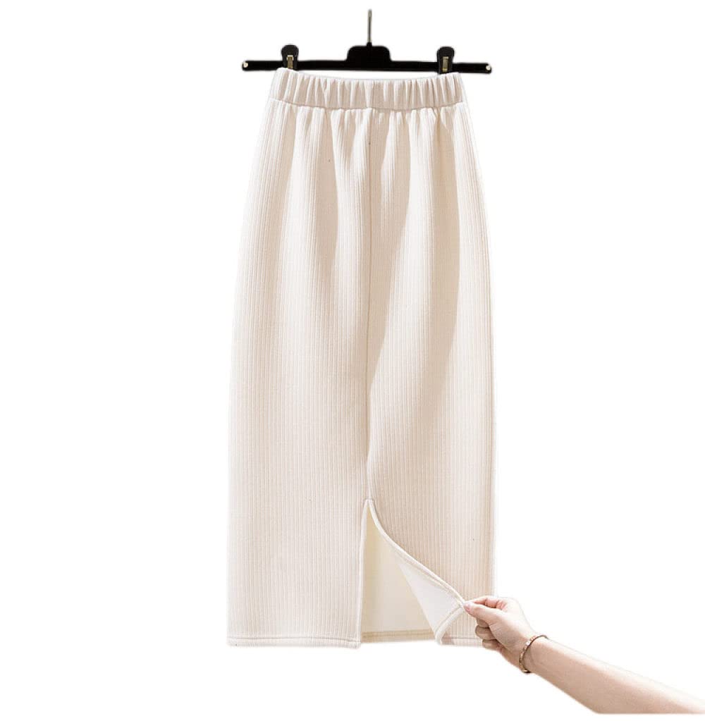 OZEO Gonne da Donna,Gonna Midi da Donna Beige Elastico A Vita Alta Semplice Gonna Dritta Sottile con Spacco A-Line Increspato Tinta Unita Autunno Inverno Gonne Lunghe per Ragazze Signore,M