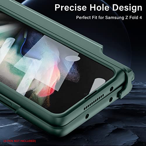 Demcert For Samsung Galaxy Z Fold 3 S-Pen Slot Case With Strap,Magnetic Galaxy Z Fold 3 Case With Kickstand,Luxury Pc Frame Slim Shockproof Cover With Screen Protector (Green With Stand) #TOP5