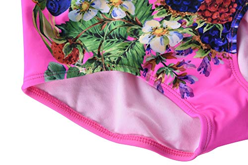 Firpearl Girl's One Piece Swimsuit Racer Back Cute Print Bathing Suit Kids Swimwear S/6X-6 Rose Cat-2 #TOP4