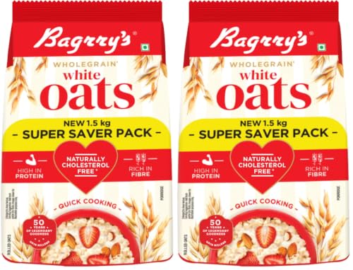 Image of Bagrry's White Oats 1.5kg | Instant Breakfast Cereal | Premium Whole Grain | High Fibre & Protein | Non-GMO & No Added Preservatives | Supports Weight Management & Heart Health | Healthy & Natural | Instant Oats