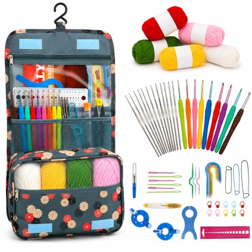 Image of BLISSO 60 Pcs Crochet Set - Ergonomic Crochet Kit for Beginners Adults for 1000's of DIY's with Yarn & Tools | Rakshabandhan Gift for Sister
