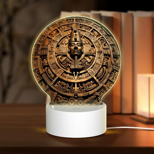 HMBGFW Brújula egipcia antigua redonda acrílica luz nocturna, luces nocturnas con 3 modos de luz, puerto USB, perfecta para dormitorios y baños
