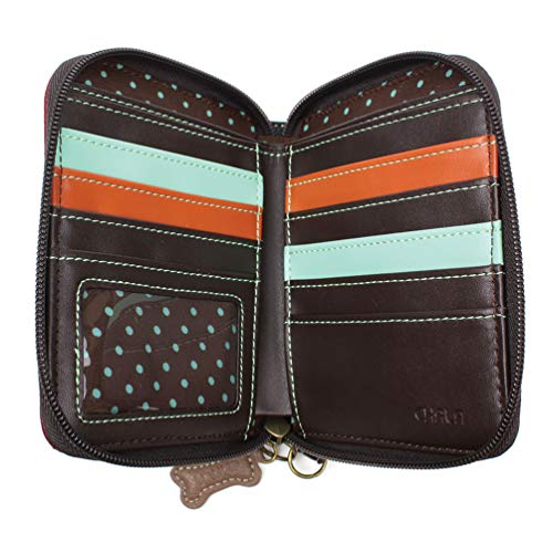 Image of CHALA Zip Around Wallet, Wristlet, 8 Credit Card Slots, Sturdy Pu Leather - Dog Gen II - Burgundy