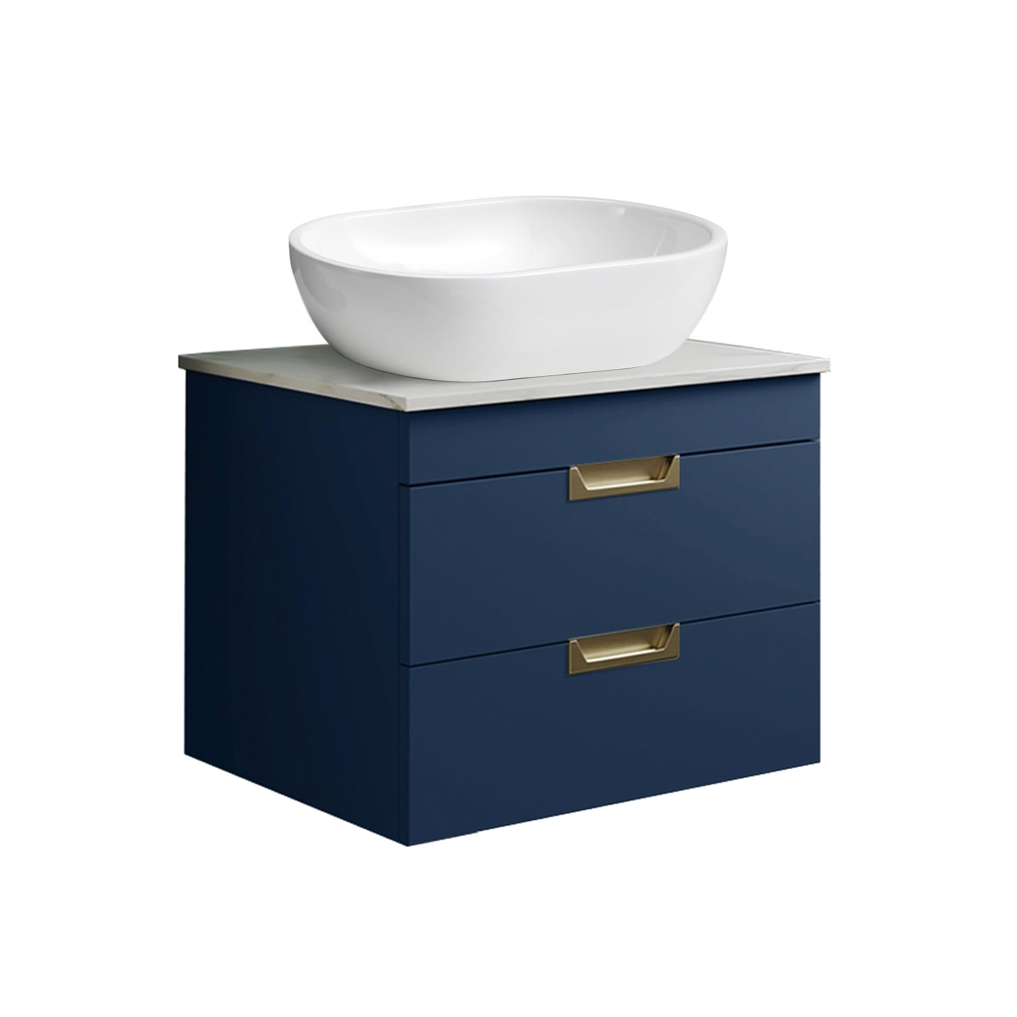 BELOFAY 600mm Wall Mounted Vanity Unit with Basin | Two Soft-Close Drawers | Modern Floating Design with Countertop Basin & White Wooden Worktop, Waste Included (Tap & Trap Not Included)