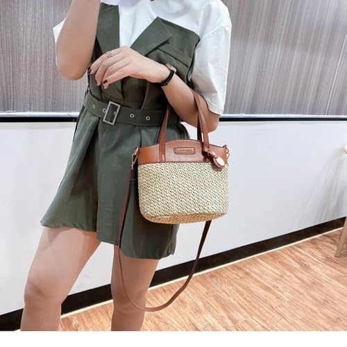 Purse Pu Patchwork Durable Straw Handbags Crossbody Bag Women(L)4