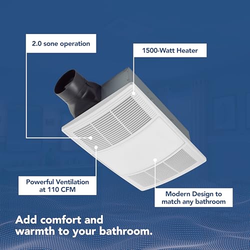 Image of Broan-NuTone Non-Lit PowerHeat Bathroom Exhaust Fan and Heater, 110 CFM, 2.0 Sones, White