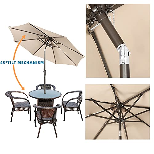 Hepoe 9' Patio Umbrella Outdoor Market Umbrellas With 8 Sturdy Ribs Push Button Tilt And Crank For Yard Garden Umbrellas (9 Ft, Beige) #TOP2