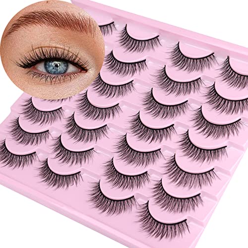 False Lashes Wispy 14mm Short Faux Mink Eyelashes Natural Look Fluffy 3D Crossed Strip Lashes Pack by Kiromiro