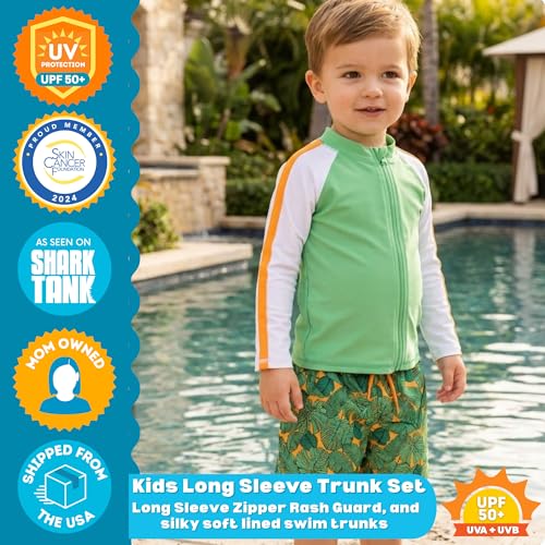 Image of SwimZip Boys' Long Sleeve Rash Guard & Swim Shorts Set - UPF 50+ Sun Protection