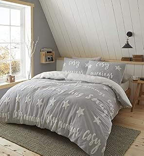 Catherine Lansfield Cosy Up Tufted Fleece Easy Care Double Duvet Set Grey