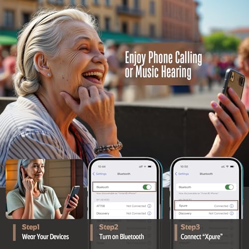 Bluetooth Hearing Aids with Phone Call & Music Streaming, APP Control for Precise Fitting, Rechargeable OTC Hearing Aids for Seniors Adults Men Women, Xpure2.0, 2025 Version