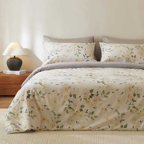 Image of VM VOUGEMARKET Sateen Cotton Duvet Cover Set King, Vintage Magnolia Flower