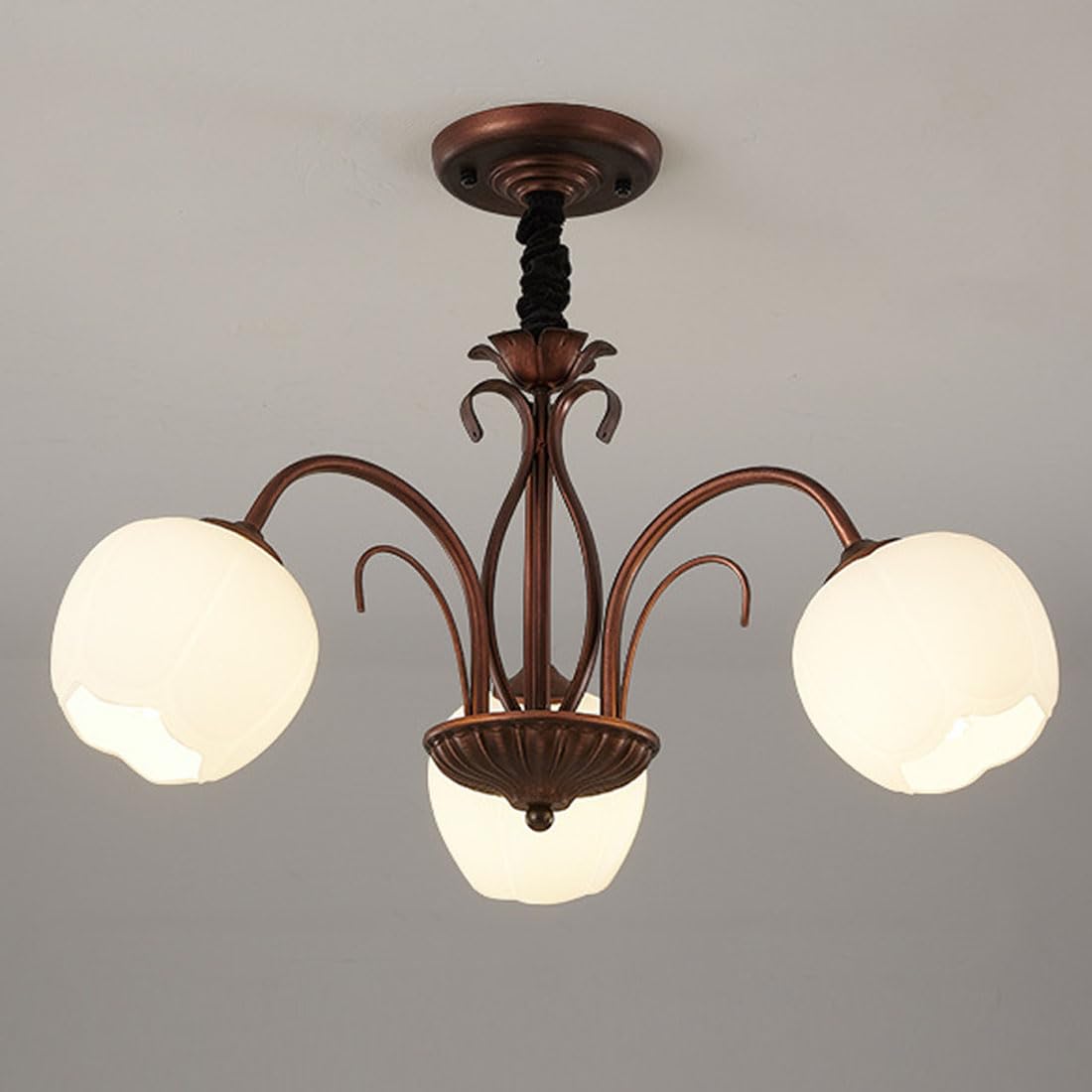 KXEcoLife E27 retro simple country chandelier, American glass ceiling lamp, bedroom for master and living room Dining lighting,3 heads