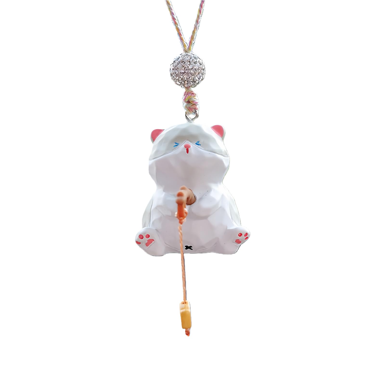 Creative Fishing Cats Car Hanging Decor Rearview Ornament for Vehicles, Funny Home Car Mirrour Hanging Accessories