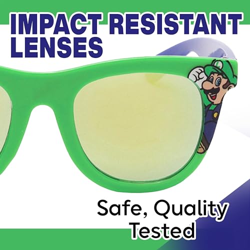 Image of ARKAID Super Mario Sunglasses - Luigi Frames: Stylish, Comfortable, & Durable UV-Protective Mario and Luigi Sunglasses with Luigi Costume Kids Soft Carrying Case - Officially-Licensed by Nintendo