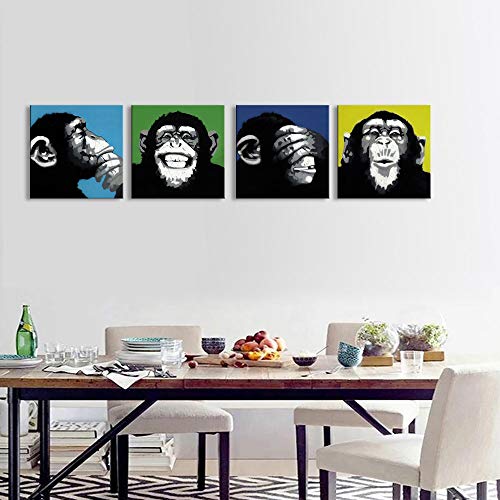 Modern Wall Art Animals Black And White Funny Modern Gorilla Monkey For Office Pop Art Monkey Painting Print Framed Wall Art For Home Decoration #TOP7