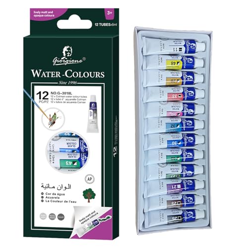 Nurila Aquarellfarben Set, 12 Farben Wasserfarbkasten,6ml *12 Helles Aquarell Farben Für Leinwand, Papier Und Stoffe, Ideal Für Künstler,Leinwand...