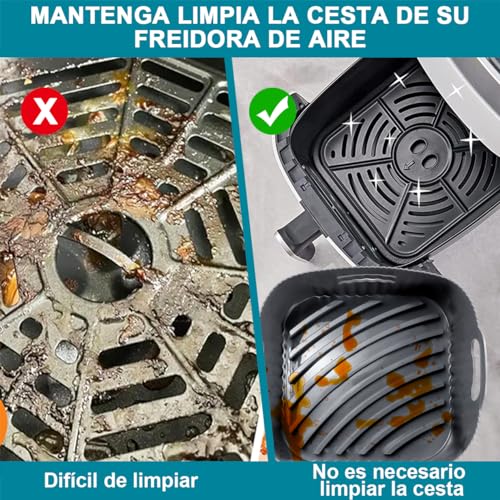 21CM Molde Silicona Freidora de Aire, 2PCS Cuadrado Accesorios Freidoras de Aire para COSORI 5,5L 4,7L, Cecotec 6L, 5,5L, Reutilizable Accesorios Freidora sin Aceite en lugar de Papel de Horno, Gris - imagen 5