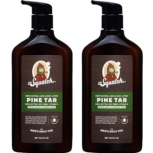Dr. Squatch Natural Hand and Body Lotion for Men - Made with Shea Butter, Coconut Oil, Vitamin E for 24-Hr Moisturization - Pine Tar (10 fl oz, 2-Pack)