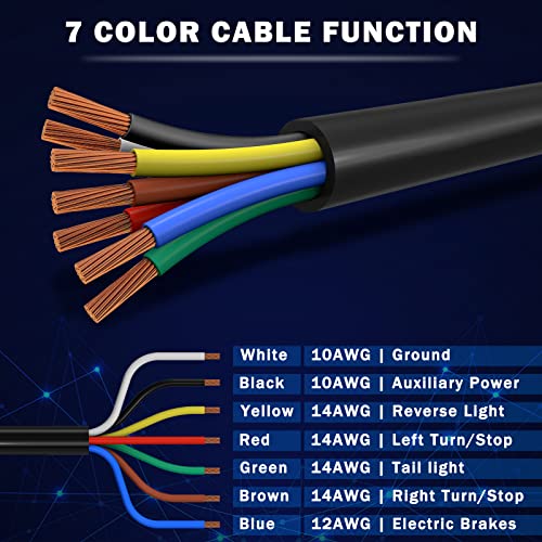 Image of CheeMuii 12 FT 7 Way Trailer Cord Heavy Duty 12 FT Trailer Wiring Harness 7 Pin Trailer Plug Inline Wire Harness Cable for Trailers RVs Campers