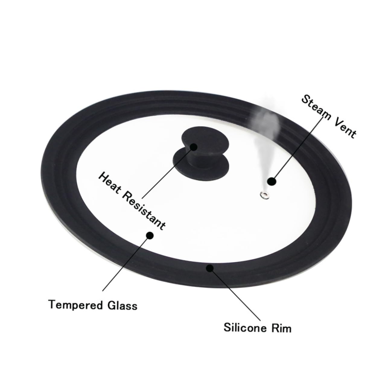 Couvercle de Casserole en Verre Trempé Noir 26 28 30cm