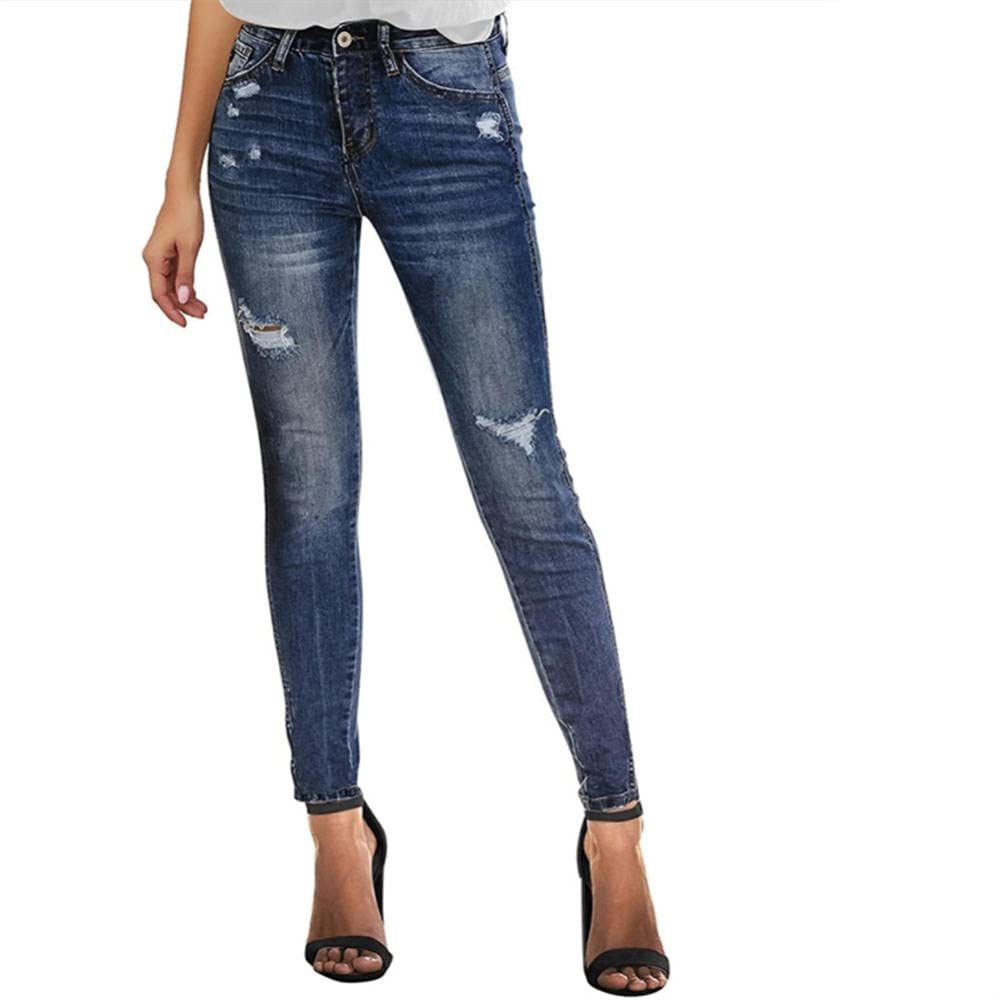 Pantalones Vaqueros de Cintura Alta para Mujeres Slim Streted Ripped Denim Denim Jean Bodycon Barrés Pegado Push Up Jeans Pantalones Mujer