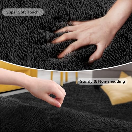 SOANNY Living Room Area Rug, Black Large Luxury Soft Fluffy Shaggy Carpet for Bedroom Dorm Bedside Lounge Office Non-Slip - Image 3