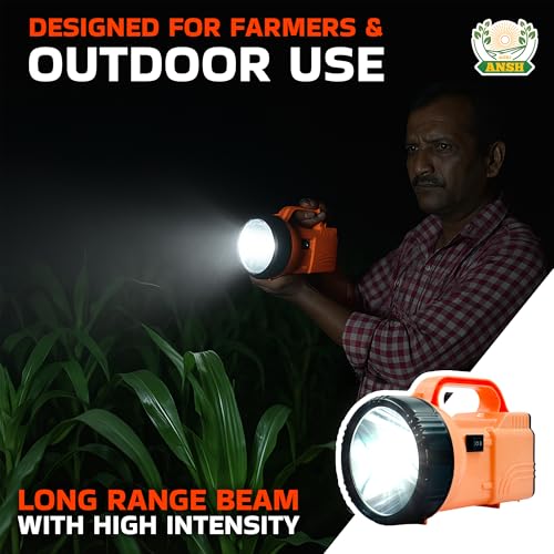 Image of AGRIANSH Rechargeable Kisan Torch - 5W Waterproof LED Light with 4000mAh Battery | Long Distance Beam Torch for Farmers, Field Use & Rural Areas