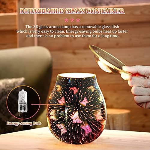 JUMKEET Glass Oil Burner Electric Wax Melt Burner, Candle Warmer Melter Essential Oil Fragrance Burner, Night Light Aroma Decorative Lamp for Home Office Bedroom Living Room Gift - 3D Butterfly Design