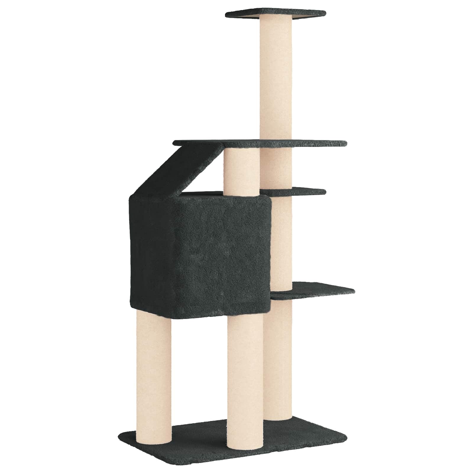 Katzennbaum mit Sisal Kratzsäulen, Dunkelgrau, 183 cm, mehrstöckiger Kletterbaum mit Höhle, Hängematte, Plüsch, Kratzstamm, Plattform, Indoor Kratzmöbel für Wohnzimmer und Katzenpflege