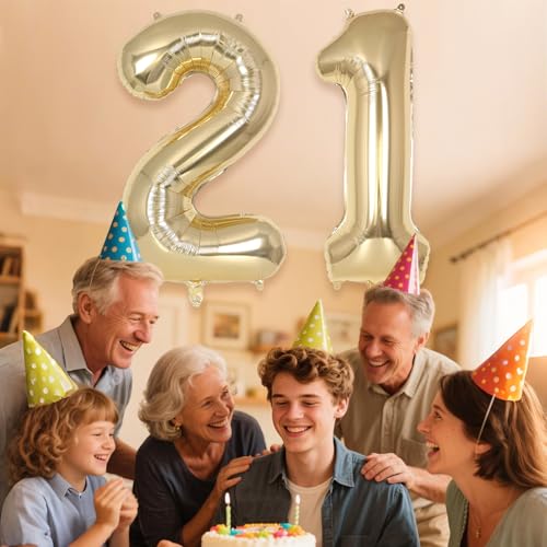 Image of Champagne Gold Large Number 21 Balloon, 40 Inch Light Gold Foil Helium Number Balloons, Giant Mylar Number 21 Balloons for 21 Years Old Birthday Party Anniversary Decorations (Champagne Gold 21)