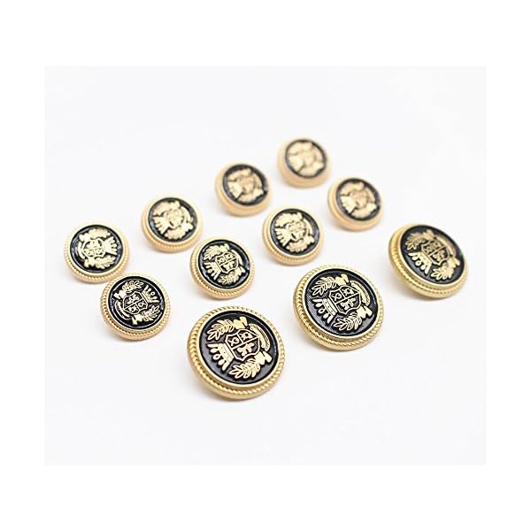 MebuZip 14 Pieces Black Gold Metal Blazer Button Set 15MM 20MM for Blazers, Suits, Sport Coats, Uniform, Jackets (MBM22) - Image 3