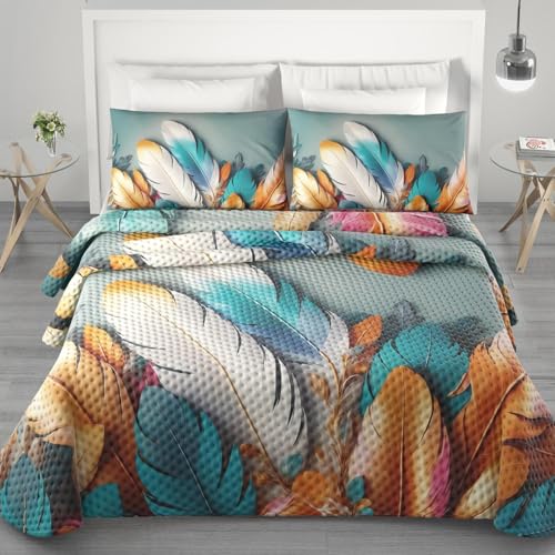 PELLECCHIA 1969 | Copriletto IRGE Trapuntato Estivo 260x270 cm 100 g/m² Trapuntino Primaverile, Trapunta Leggera, 100% Made in Italy a 2 Piazze (Piume Orange Multicolor, Matrimoniale)
