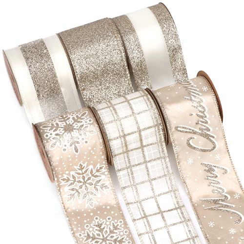 Ribbli Christmas Ribbon Wired Champagne Gold Christmas Tree Ribbo...