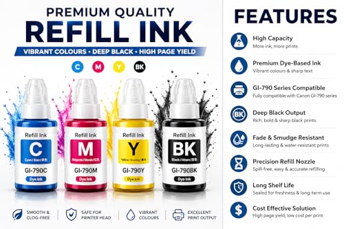 Image of ROHINK Compatible Refill Ink Bottles for Canon G Series Printer PIXMA G1000 G1010 G2000 G2002 G2010 G2012 G3000 G3010 G3012 G4000 G4010 (135ML Black,70ML Cyan, Yellow, Magenta)