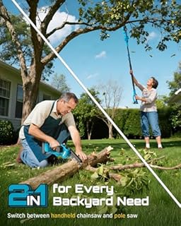 SEESII 2-in-1 Electric Pole Saws for Tree Trimming, 6 Inch Mini Chainsaw Cordless with Extension Pole, Battery Powered Pole Chain Saw, Tree Trimmer Limb Branch Cutter Pruner with 2 Battery PS600