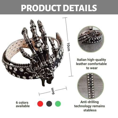 Statement Belt with Ornate Skull Motif Buckle & Triple Rolling Clasps - Rhinestone Studded Adjustable Strap for Men and Women2