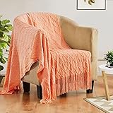 Touchat Knitted Throw Blankets for Couch, Sofa and Bed, Lightweight Soft Knit Blanket with Tassel, D