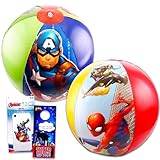 Marvel Spiderman Ultimate Pool Set - Spiderman Beach Toys for Kids Bundle with 2 Beach Balls Featuring Spiderman and Avengers Plus Decal and More | Spiderman Gift Set