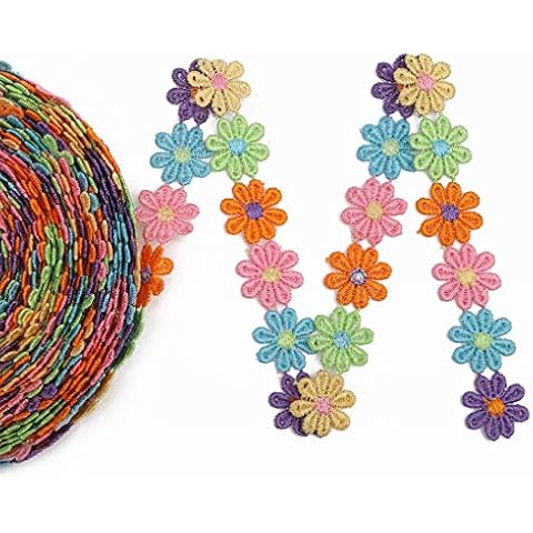IDONGCAI Colorful Daisy Flower Lace Trim Knitting Wedding Embroidered DIY Handmade Patchwork Ribbon Sewing Supplies Crafts 7Yards/Lot Cover