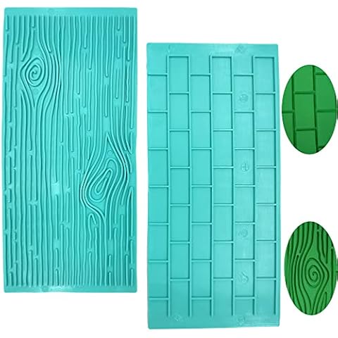 Gobaker Texture 2-Piece Mold Set Tree Bark and Brick Wall Impression Moulds Gum Paste Impression Mat Fondant Cake Decorating Gobaker Supplies for Cupcake Wedding Cake Decoration(Blue) Cover