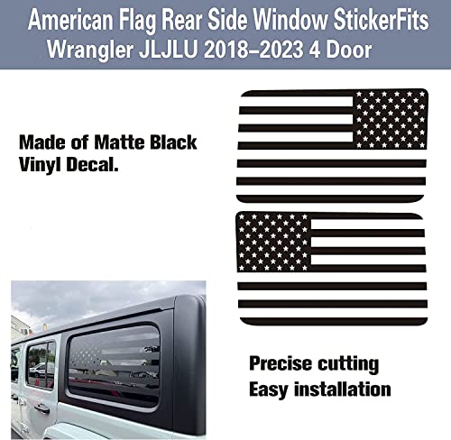 Image of Fit Jeep Rear Side Window Decal American Flag Decal Compatible with Jeep Wrangler JL JLU 2018-2023 4 Door (Black)
